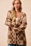 Checkered Chunky Cardigan- Taupe