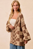 Checkered Chunky Cardigan- Taupe