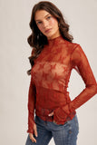 Mock Neck Lace Layering Top, Brick (S-L)