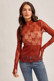 Mock Neck Lace Layering Top, Brick (S-L)