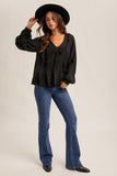V-Neck Ruffle Long Sleeve Blouse (S-L)