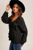 V-Neck Ruffle Long Sleeve Blouse (S-L)