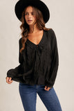 V-Neck Ruffle Long Sleeve Blouse (S-L)