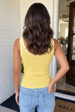 Striped Ribbed Knit Slim Tank Top, Yellow Stripe (S-XL)