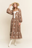 Embroidered Bows Long Sleeve Maxi (S-L)