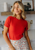 Short Sleeve Ribbed Tee-Poppy Red (XS-2XL)