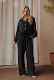 Black Cropped Washed Soft Button Up