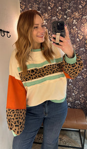 Colorblock Leopard Mix Top