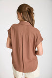 Collared Split Neck Linen Top, Almond (S-3x)