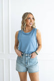 Round Neck Tank Top, Denim Blue (M, 1x-3x)