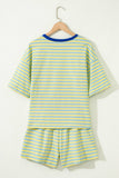 Stripe Contrast Trim Boxy Terry Short Set, Yellow Stripe (S-XL)