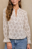 Floral Leaf Print Long Sleeve Blouse