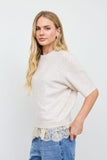 Short Sleeve Ribbed Hem Sweater, Oatmeal