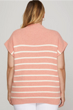 Mock Neck Striped Sweater Top- Rose