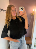Short Sleeve Button Up Sweater Cardigan, Black (S-L)