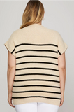 Mock Neck Striped Sweater Top- Ecru
