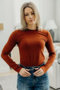 High Neck Long Sleeve Tee- Auburn