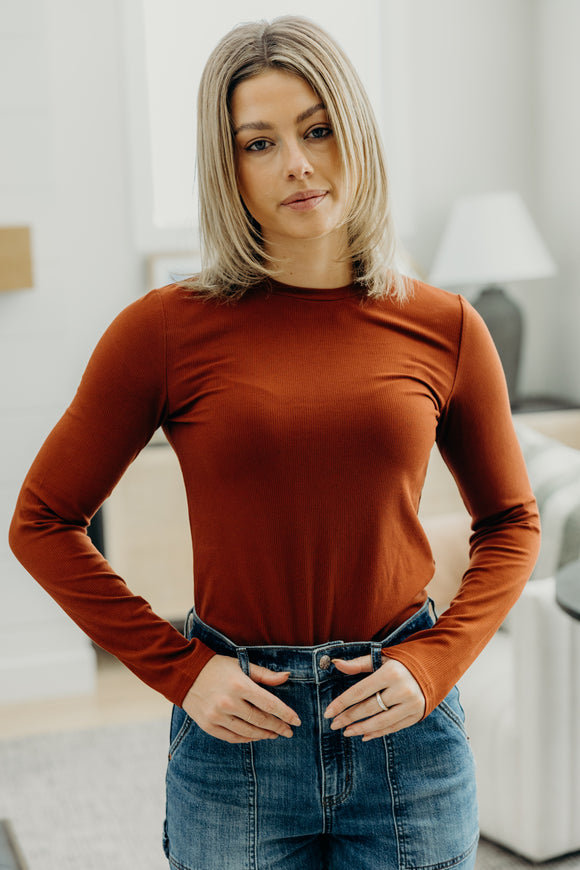 High Neck Long Sleeve Tee- Auburn