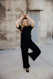 Ribbed Knit Slouchy Pant- Black (2X,3X)