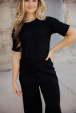 Ribbed Knit Slouchy Pant- Black (2X,3X)