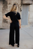 Ribbed Knit Slouchy Pant- Black (2X,3X)