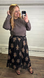 Button Front Maxi, Brown Floral