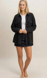Mineral Wash Waffle Knit Shacket, Black (L)