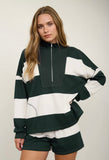 Half Zip Long Sleeve Stripe Knit Top- Hunter Green