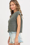 Button Closure Knit Sweater Top, Pinewood (S, L)
