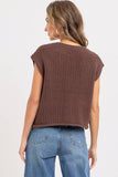 Button Closure Knit Sweater Top, Brown (S-L)