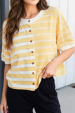 LAS-LIVE Striped Patchwork Button Top (S-XL)