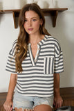 Stripe Short Sleeve Boxy Henley Top
