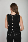 Back Button Detail Ribbed Tank, Black (S-L)