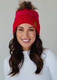 Red & Speckled Patterned Pom Hat