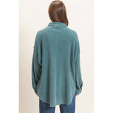 Mineral Wash Waffle Knit Shacket, Dark Teal