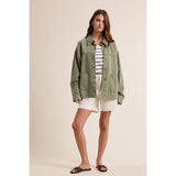 Denim Button Up Jacket, Olive
