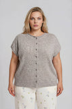 Raw Edge Sleeveless Lightweight Cardigan, Light Taupe (S-L)