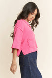 Notched V-Neck Sweater Top, Candy Pink (M, L)