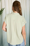 Collared Split Neck Linen Top, Sage (S-3x)