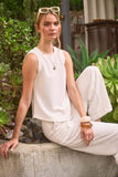 Back Button Detail Ribbed Tank, Ivory (S-L)