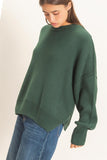 Ribbed Crew Neck Sweater-Dark Green