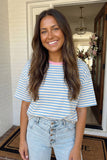 Stripe Contrast Drop Shoulder Loose Tee (S-2X)