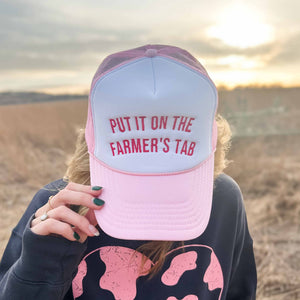 'Put It On The Farmer's Tab' Foam Trucker Hat - Pink/White