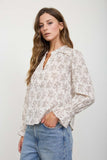 Floral Leaf Print Long Sleeve Blouse
