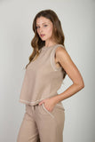 Back Button Detail Ribbed Tank, Mocha (S-L)