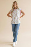 Drop Shoulder Short Sleeve Tulip Print Top