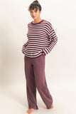 Striped Crew Neck Sweater, Dark Cherry (S-L)