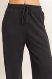 Elastic Waist Straight Leg Pants- Black