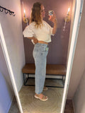 High Rise Low Curve Barrel Denim- Medium Light
