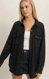 Mineral Wash Waffle Knit Shacket, Black (L)